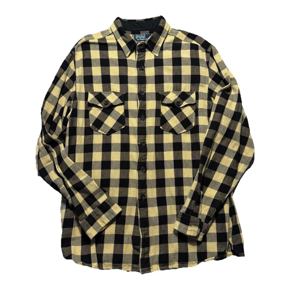 Polo Ralph Lauren Black Yellow Checkered Flannel Button Down Shirt XL Preppy